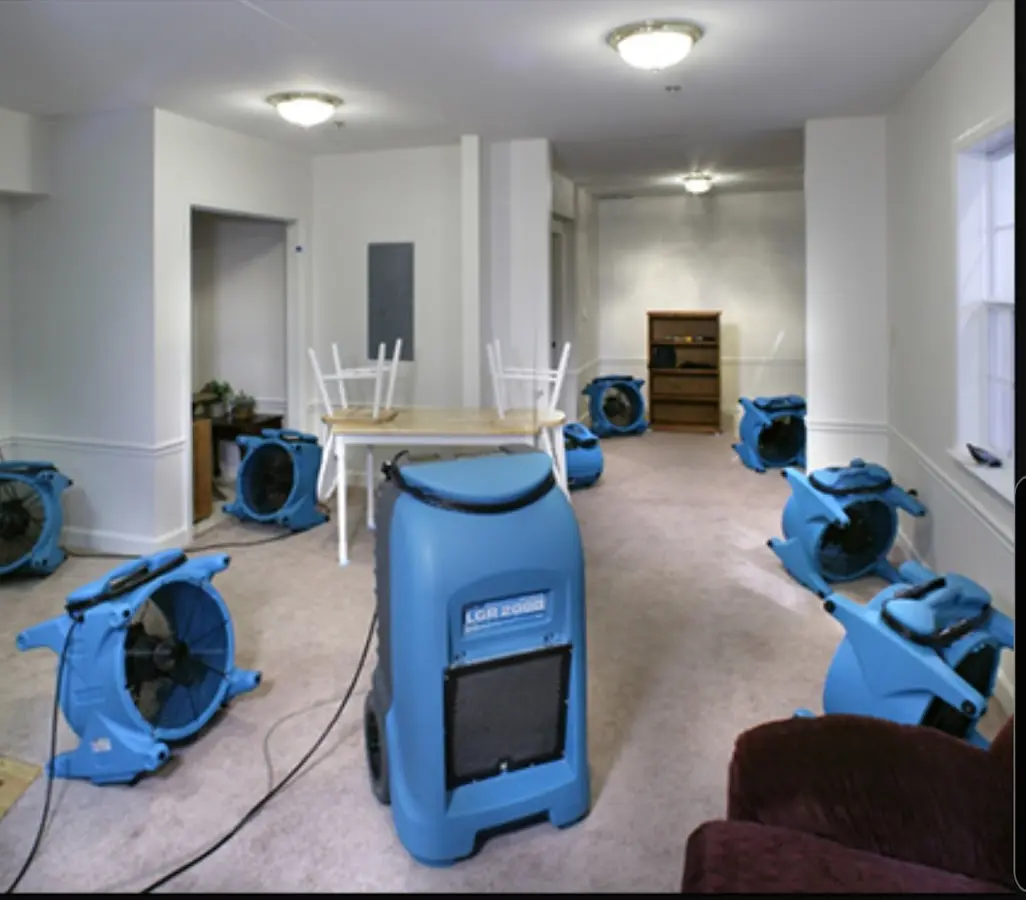 Air movers and dehumidifier setup for Water Extraction & Removal in Chesterton